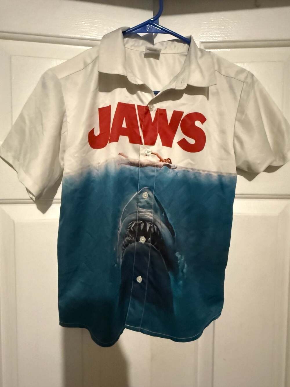 Official Jaws Movie Graphic Button Down Shirt Kids Size 10-12 Universal Studios